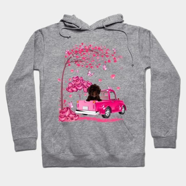 Valentine's Day Love Pickup Truck Spanish Water Dog Hoodie by SuperMama1650